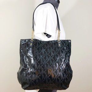 MICHAEL KORS Jet Set Chain Tote MK Signature Black Mirror Metallic